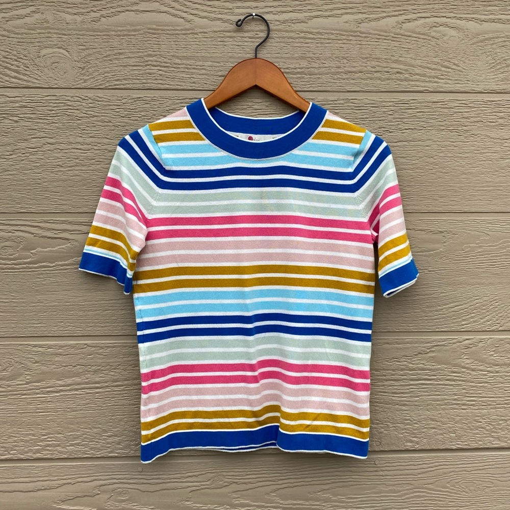 Boden Rachel Knitted Tee - Rainbow Stripe (Size Small)
